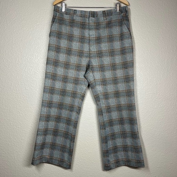 Vintage 70’s Hagar Slacks Plaid Ankle Pants Unisex High Rise Grey/Gold Size XL - Picture 1 of 12